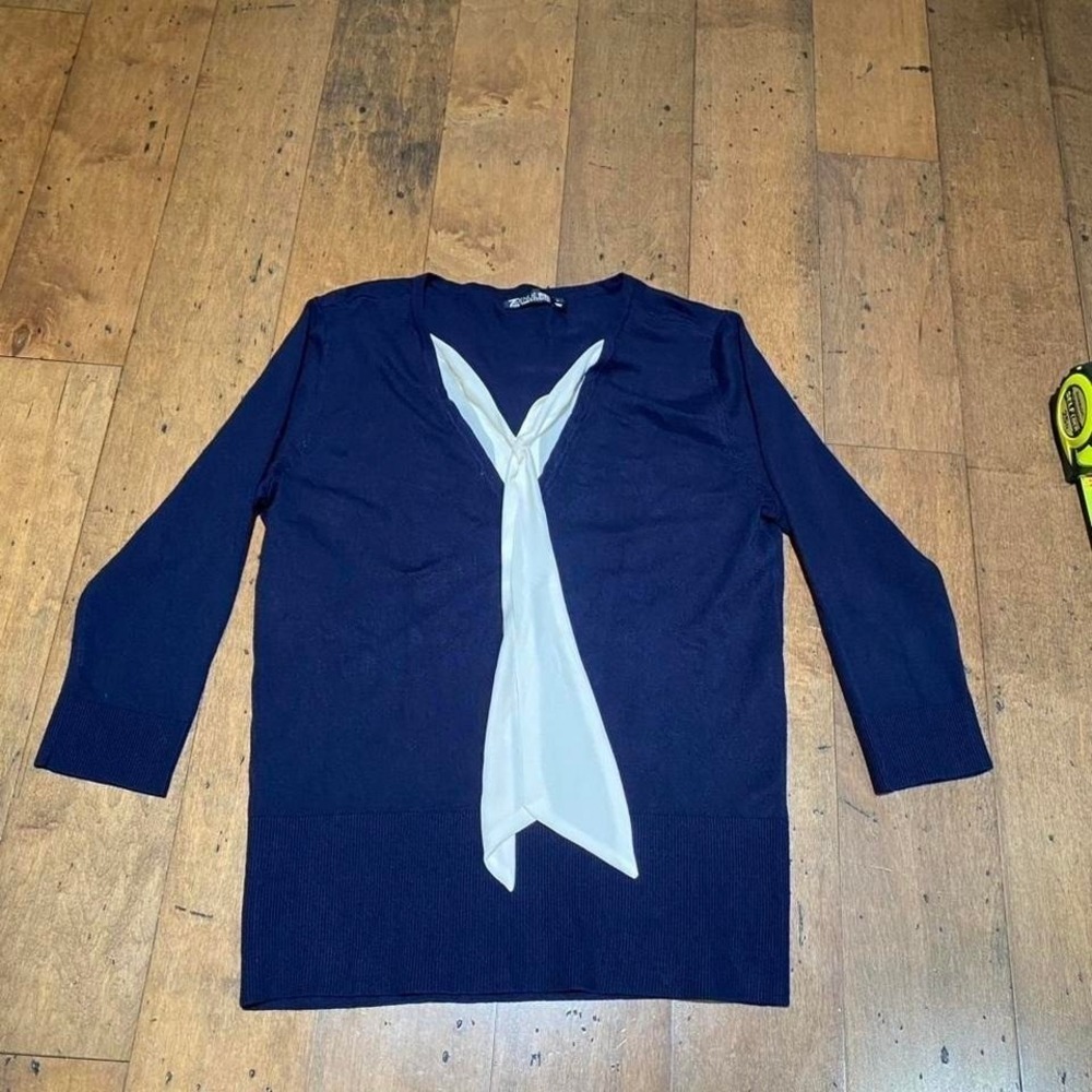 New York & Company 7th Avenue Navy blue long sleeve‎ tie neck